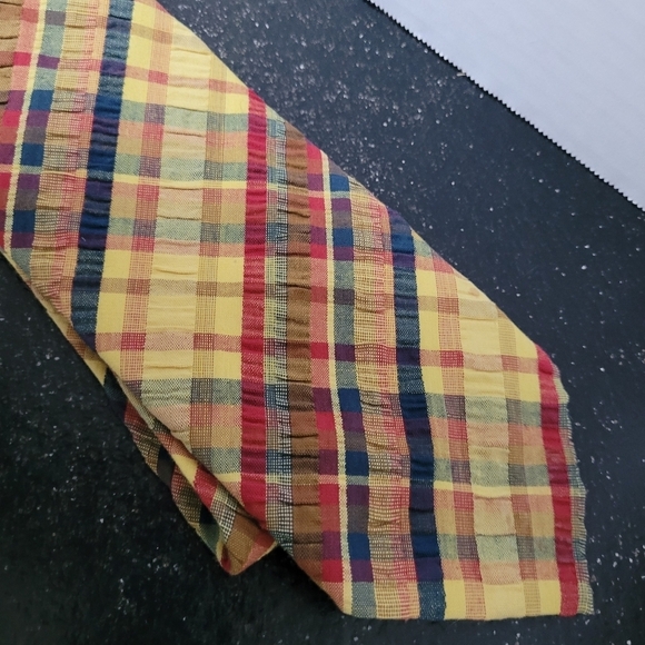 Robert Talbott Plaid Tie - Yellow, Red, Blue - Picture 1 of 3